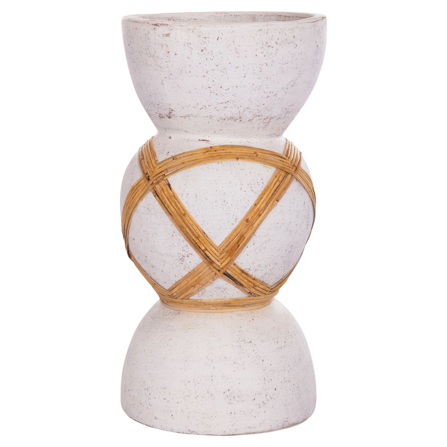 DECORATIVE FLOOR VASE MAYNARD HM4672.02L TERRACOTTA IN WHITE--RATTAN Φ32x62.5Hcm.