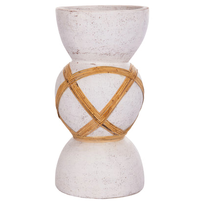 DECORATIVE FLOOR VASE MAYNARD HM4672.02L TERRACOTTA IN WHITE--RATTAN Φ32x62.5Hcm.
