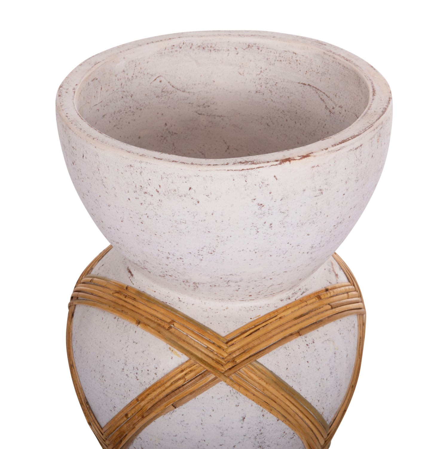 DECORATIVE FLOOR VASE MAYNARD HM4672.02L TERRACOTTA IN WHITE--RATTAN Φ32x62.5Hcm.