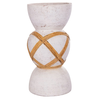 DECORATIVE FLOOR VASE MAYNARD HM4672.02L TERRACOTTA IN WHITE--RATTAN Φ32x62.5Hcm.
