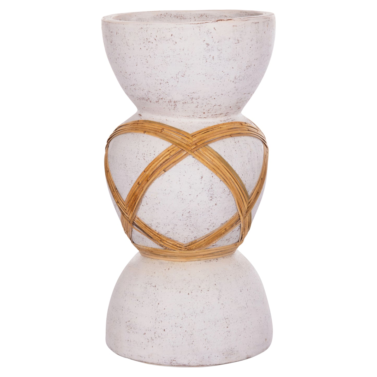 DECORATIVE FLOOR VASE MAYNARD HM4672.02L TERRACOTTA IN WHITE--RATTAN Φ32x62.5Hcm.