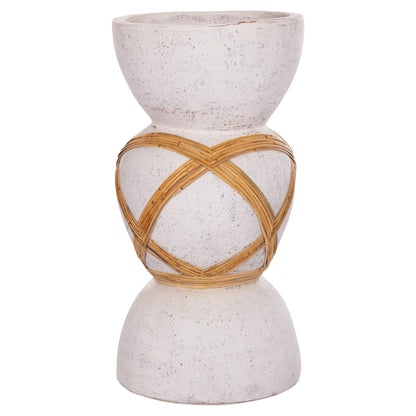 DECORATIVE FLOOR VASE MAYNARD HM4672.02L TERRACOTTA IN WHITE--RATTAN Φ32x62.5Hcm.