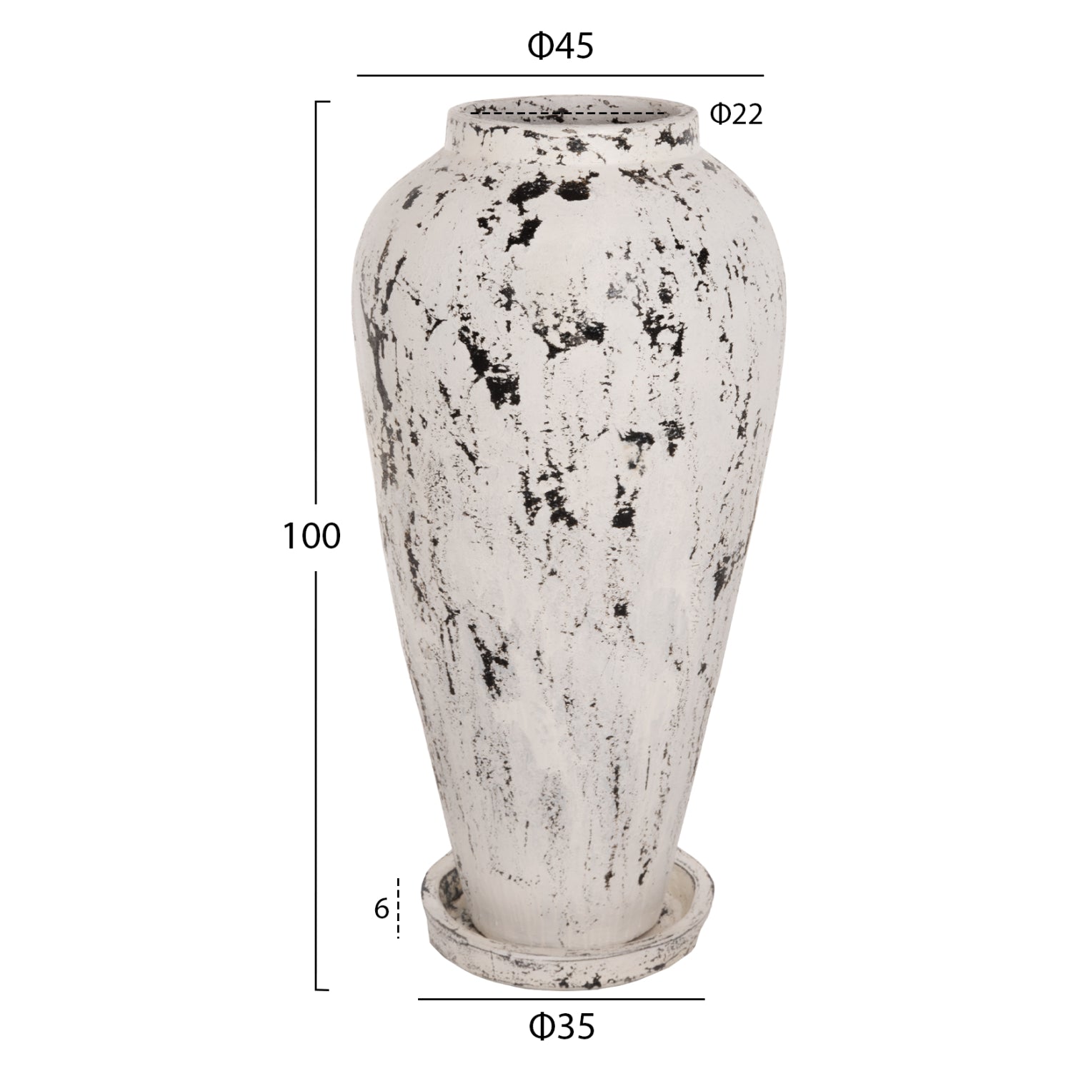 DECORATIVE FLOOR VASE WITH SAUCER-BASE LAUREL HM7937 TERRACOTTA IN WHITE PATINA Φ45x100Hcm.