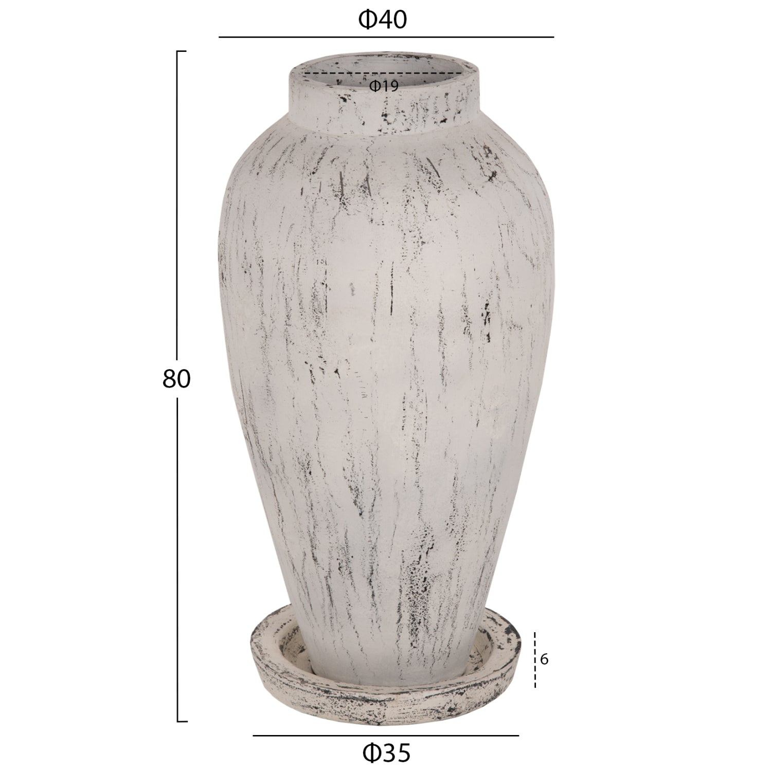 DECORATIVE FLOOR VASE WITH SAUCER-BASE LAUREL HM7938 TERRACOTTA IN WHITE PATINA Φ40x80Hcm.
