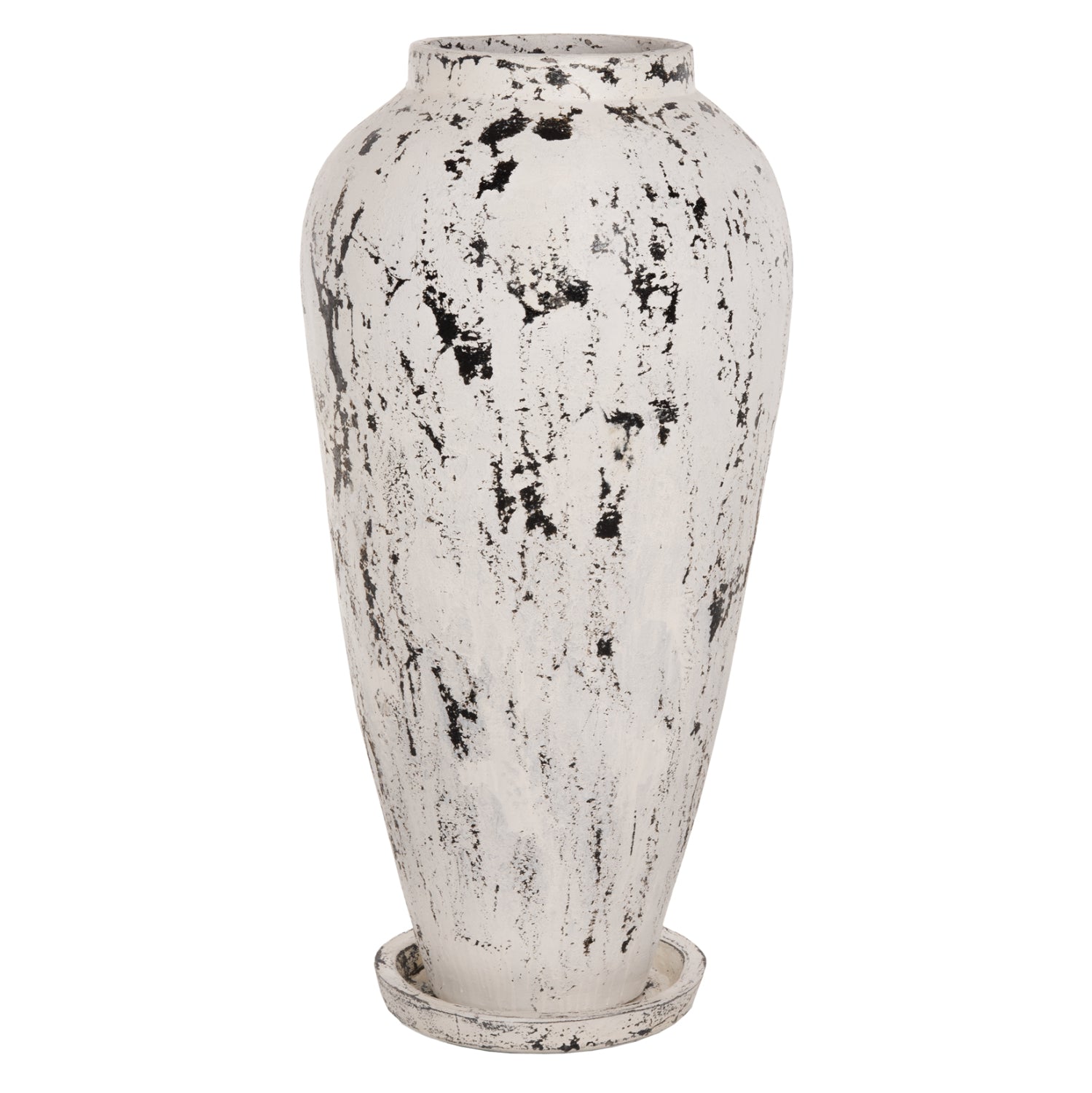 DECORATIVE FLOOR VASE WITH SAUCER-BASE LAUREL HM7937 TERRACOTTA IN WHITE PATINA Φ45x100Hcm.