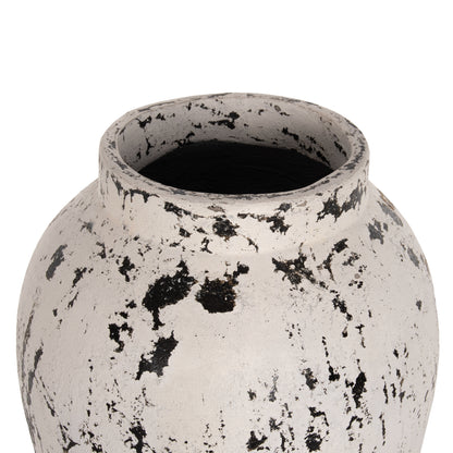 DECORATIVE FLOOR VASE WITH SAUCER-BASE LAUREL HM7937 TERRACOTTA IN WHITE PATINA Φ45x100Hcm.