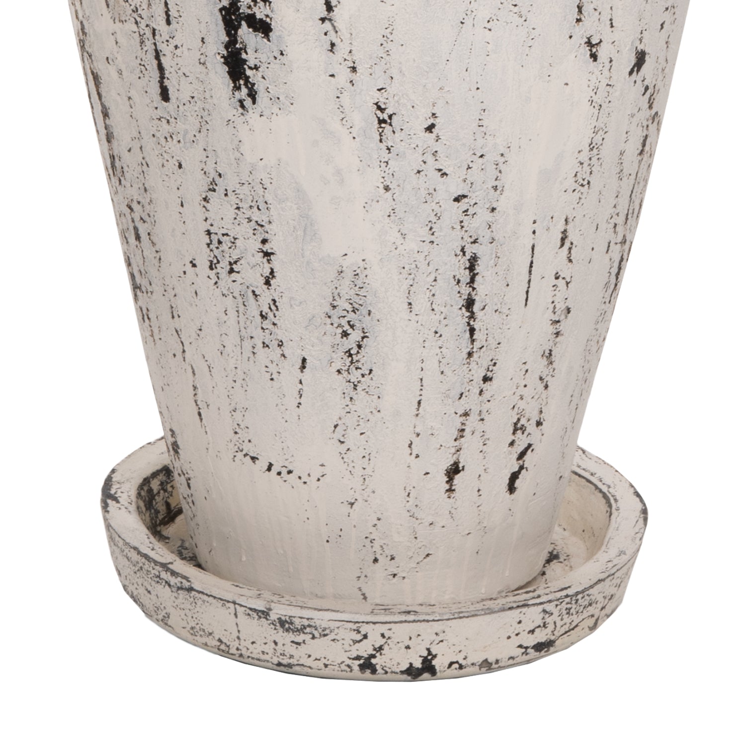 DECORATIVE FLOOR VASE WITH SAUCER-BASE LAUREL HM7937 TERRACOTTA IN WHITE PATINA Φ45x100Hcm.