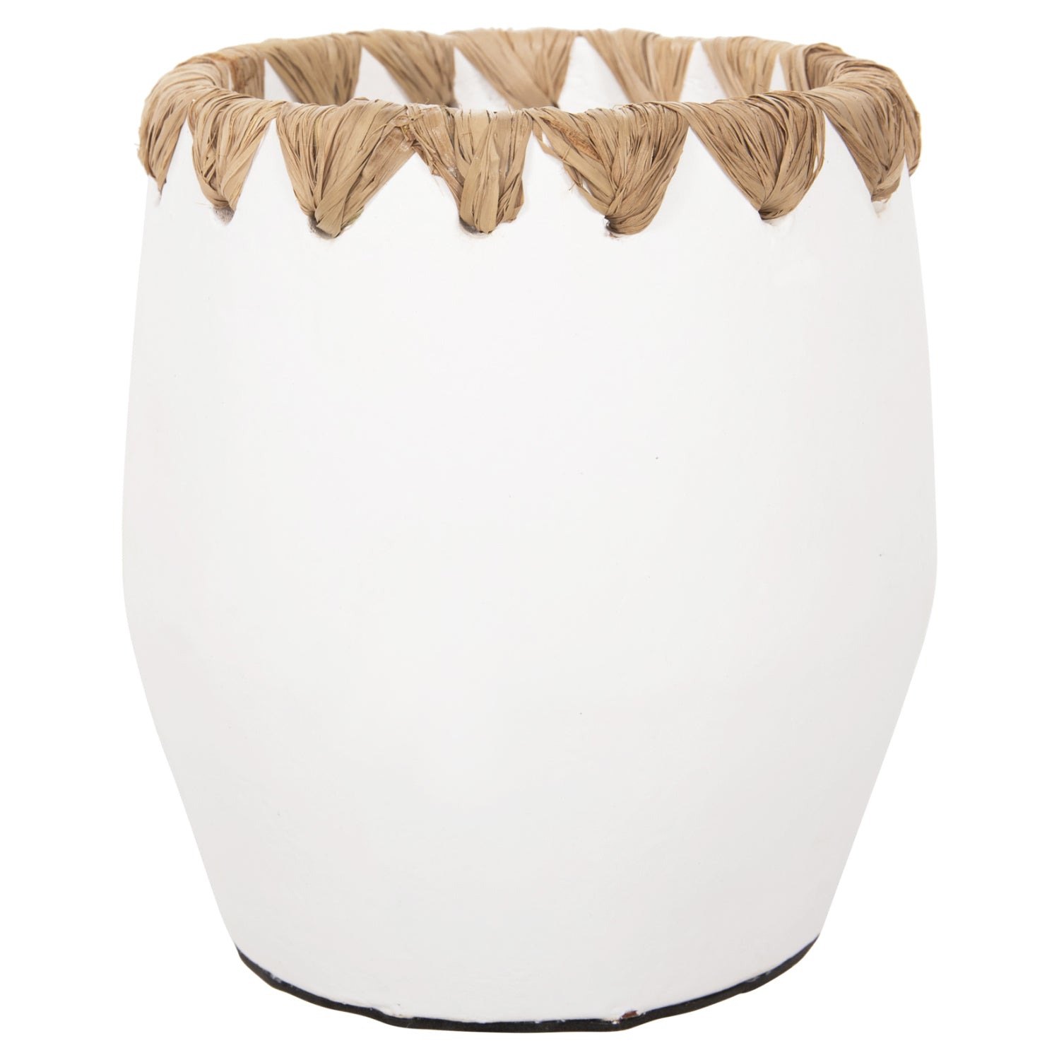 DECORATIVE VASE HM4369 TERRACOTTA IN WHITE WITH STRAW WEAVING ON THE RIM Φ13x16Hcm.