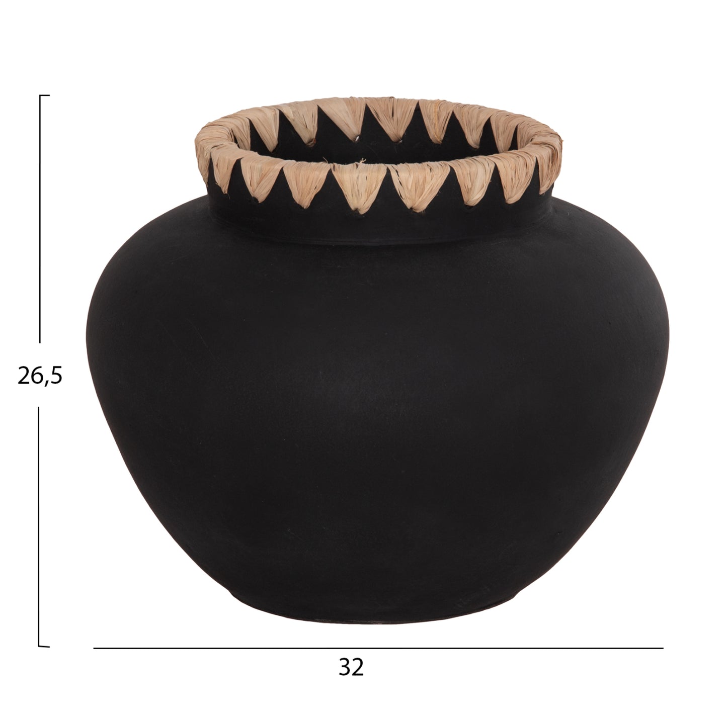 DECORATIVE VASE RENTON(L) HM4370 TERRACOTTA IN BLACK-STRAW WEAVING ON THE RIM Φ32x26.5Hcm.