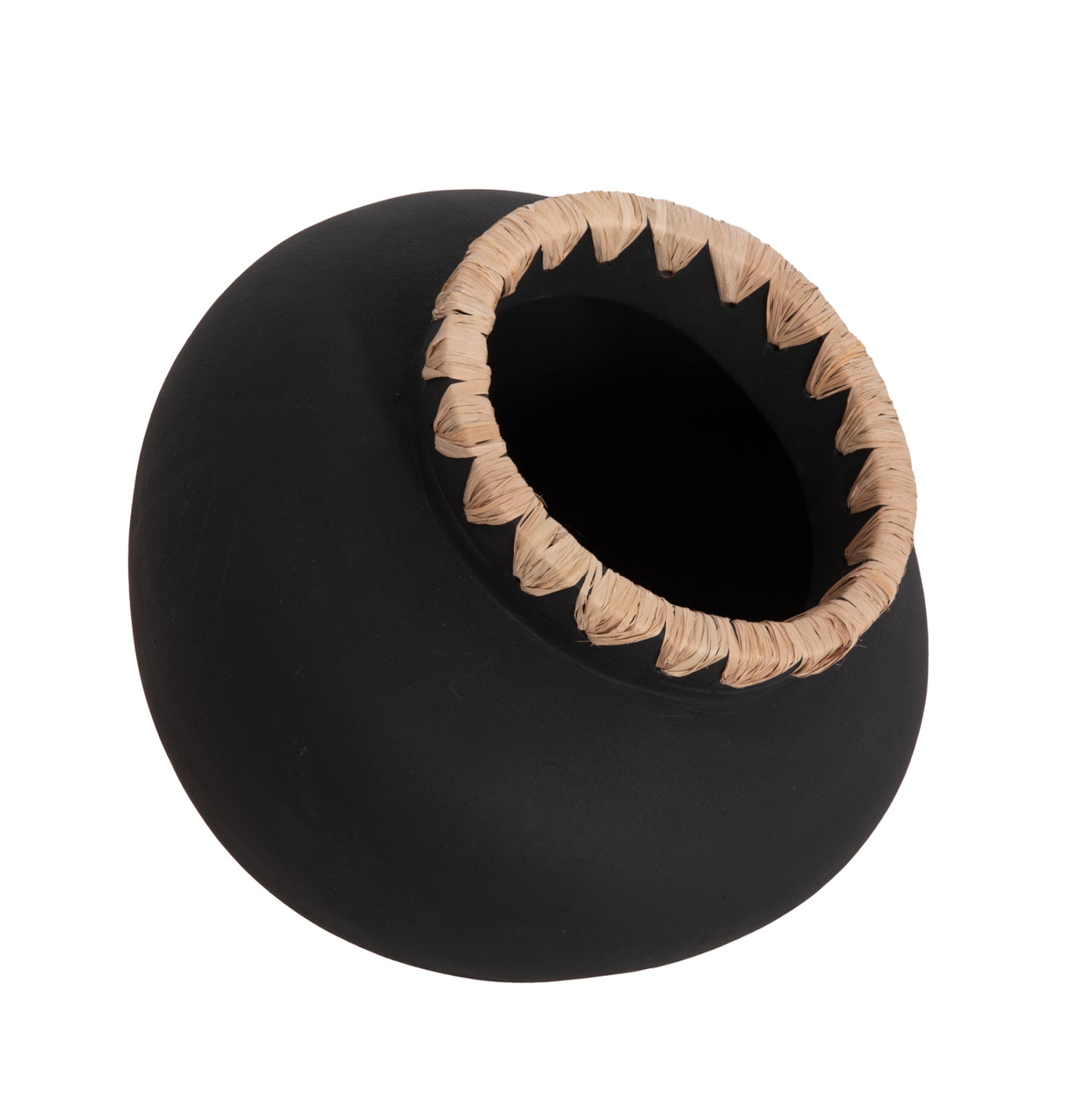 DECORATIVE VASE RENTON(L) HM4370 TERRACOTTA IN BLACK-STRAW WEAVING ON THE RIM Φ32x26.5Hcm.