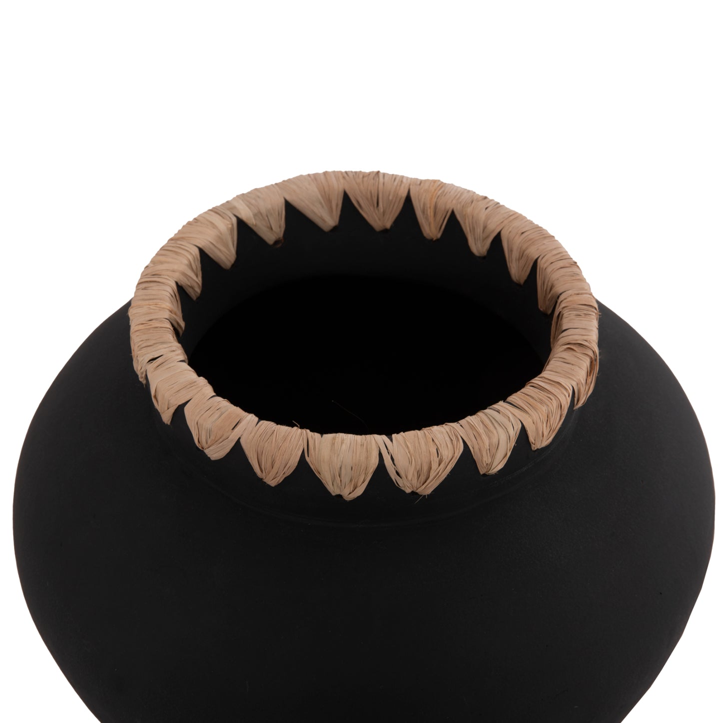 DECORATIVE VASE RENTON(L) HM4370 TERRACOTTA IN BLACK-STRAW WEAVING ON THE RIM Φ32x26.5Hcm.