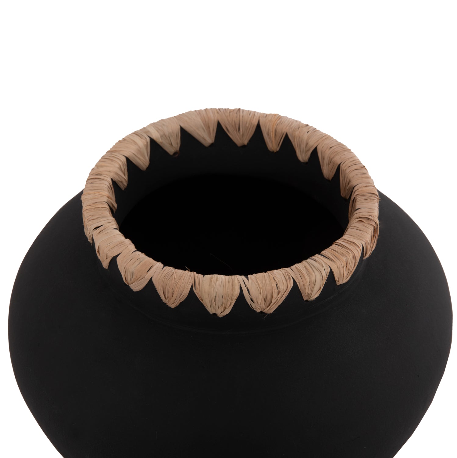 DECORATIVE VASE RENTON(L) HM4370 TERRACOTTA IN BLACK-STRAW WEAVING ON THE RIM Φ32x26.5Hcm.