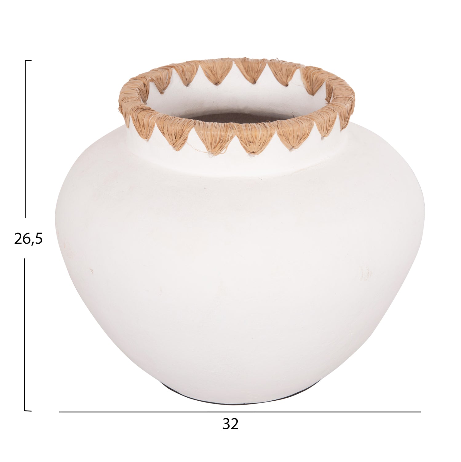 DECORATIVE VASE RENTON(L) ΗΜ4371 TERRACOTTA IN WHITE-STRAW WEAVING ON THE RIM Φ32x26.5Hcm.