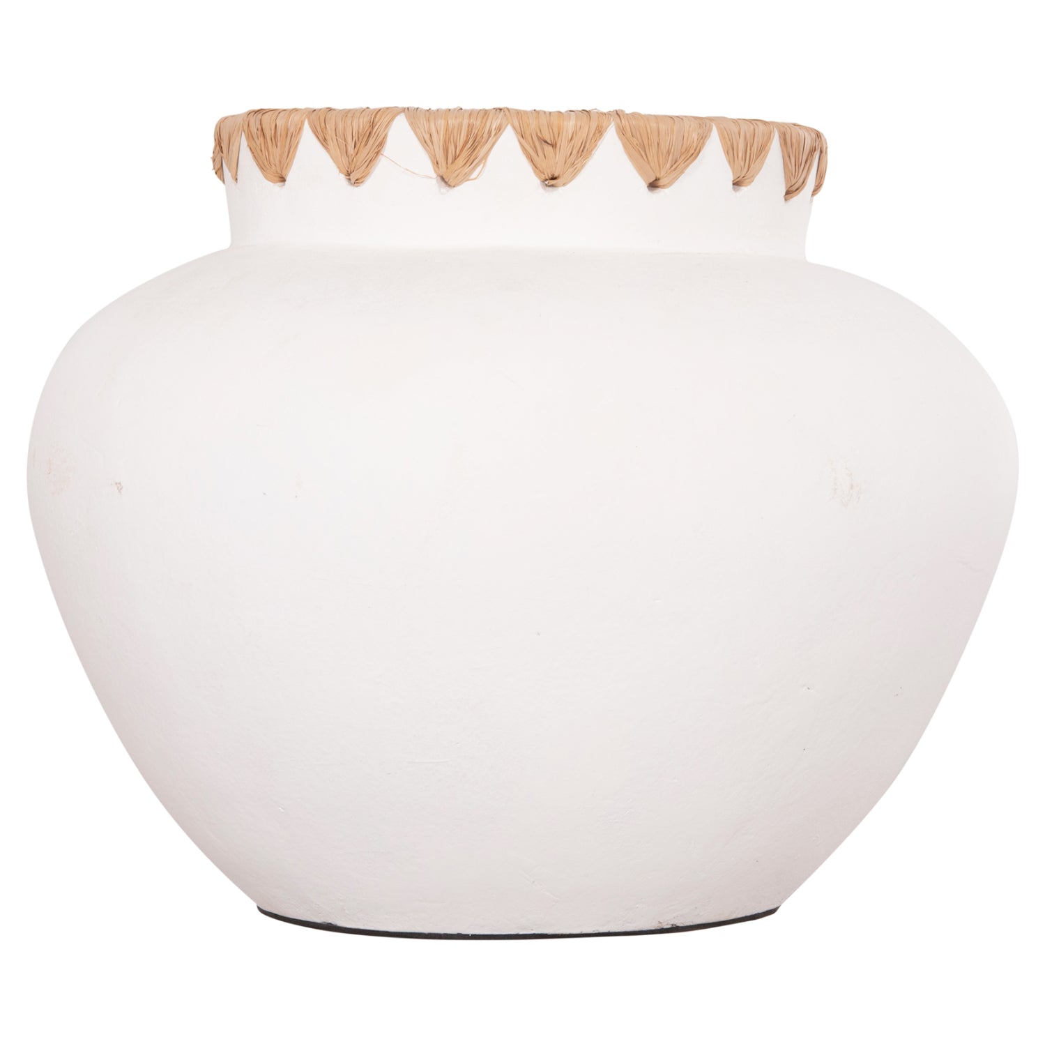 DECORATIVE VASE RENTON(L) ΗΜ4371 TERRACOTTA IN WHITE-STRAW WEAVING ON THE RIM Φ32x26.5Hcm.