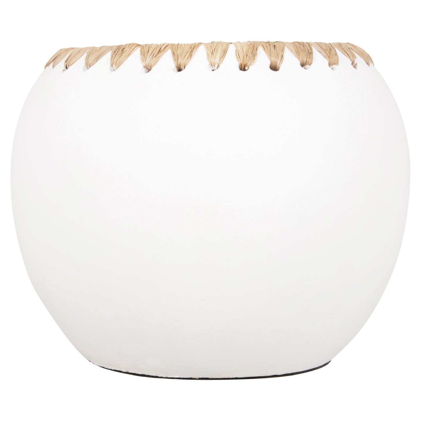 DECORATIVE VASE HM4375 TERRACOTTA IN WHITE WITH STRAW WEAVING ON THE RIM Φ29x23Hcm.
