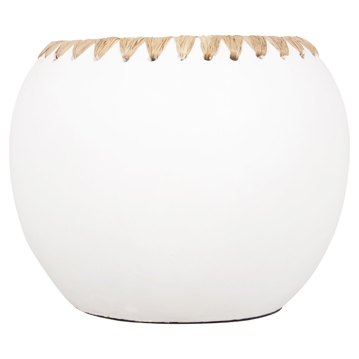 DECORATIVE VASE HM4375 TERRACOTTA IN WHITE WITH STRAW WEAVING ON THE RIM Φ29x23Hcm.