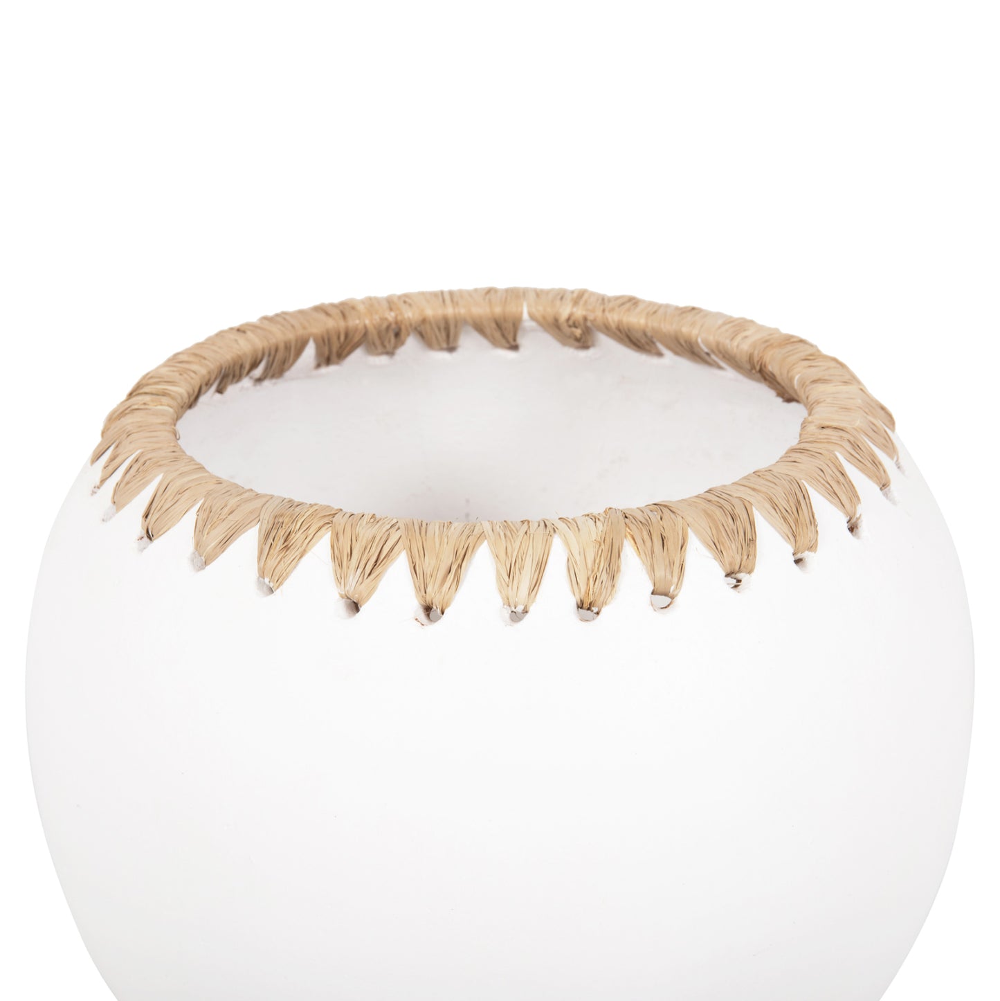 DECORATIVE VASE HM4375 TERRACOTTA IN WHITE WITH STRAW WEAVING ON THE RIM Φ29x23Hcm.