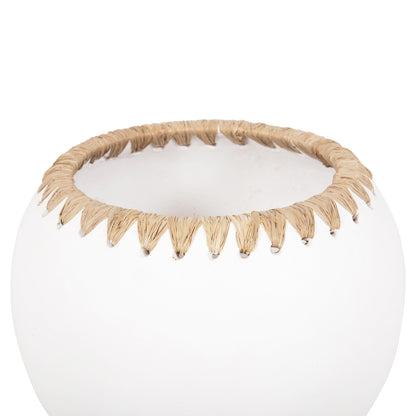 DECORATIVE VASE HM4375 TERRACOTTA IN WHITE WITH STRAW WEAVING ON THE RIM Φ29x23Hcm.