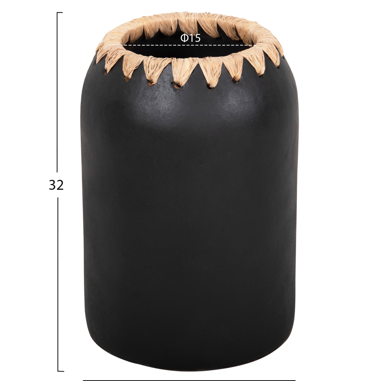 DECORATIVE VASE HM4376 TERRACOTTA IN WHITE WITH STRAW WEAVING ON THE RIM Φ21Χ32Hcm.