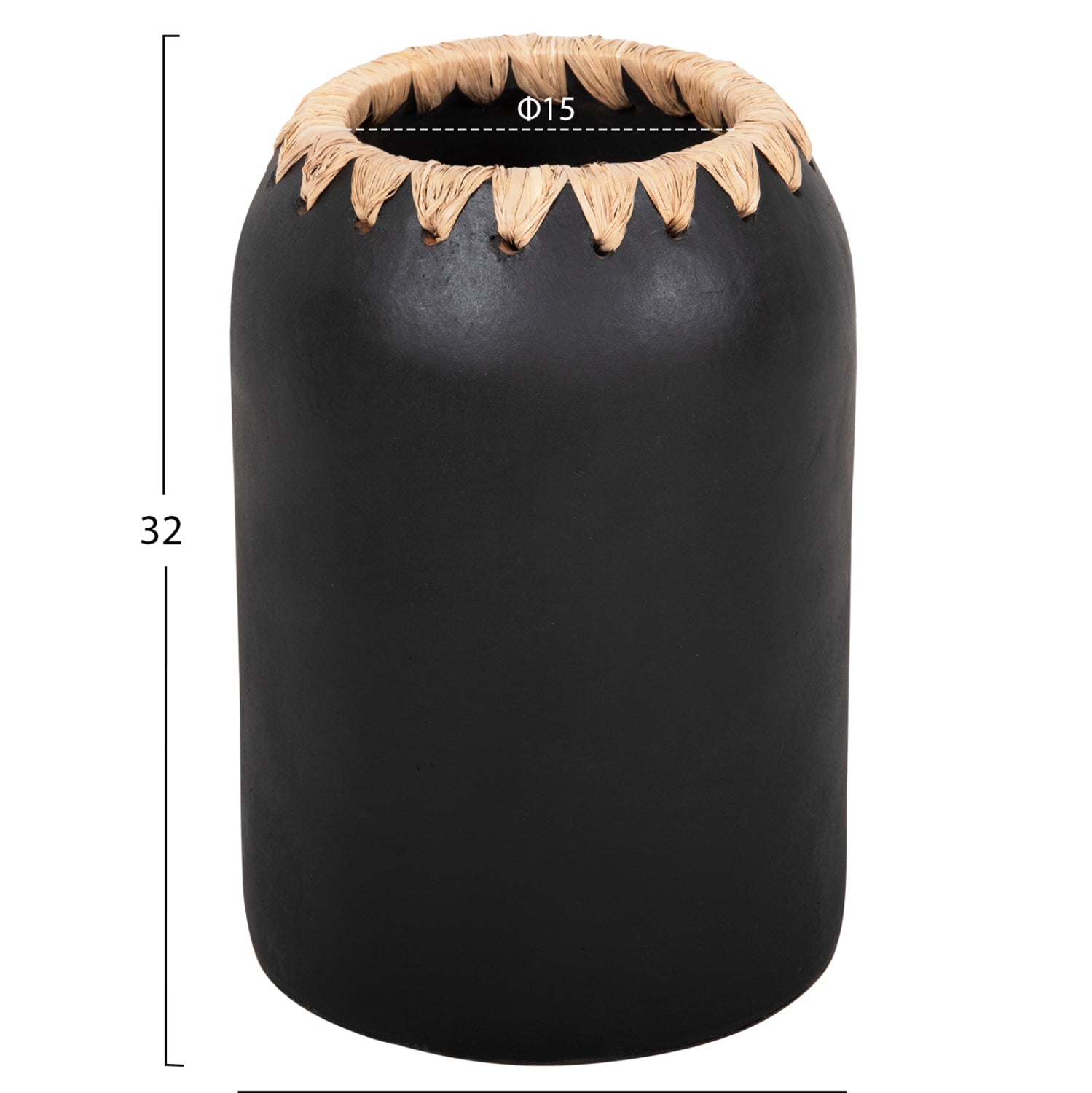 DECORATIVE VASE HM4376 TERRACOTTA IN WHITE WITH STRAW WEAVING ON THE RIM Φ21Χ32Hcm.