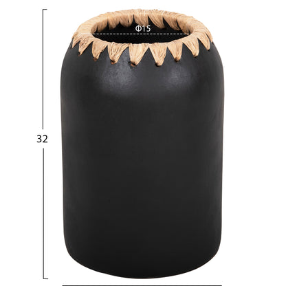DECORATIVE VASE HM4376 TERRACOTTA IN WHITE WITH STRAW WEAVING ON THE RIM Φ21Χ32Hcm.