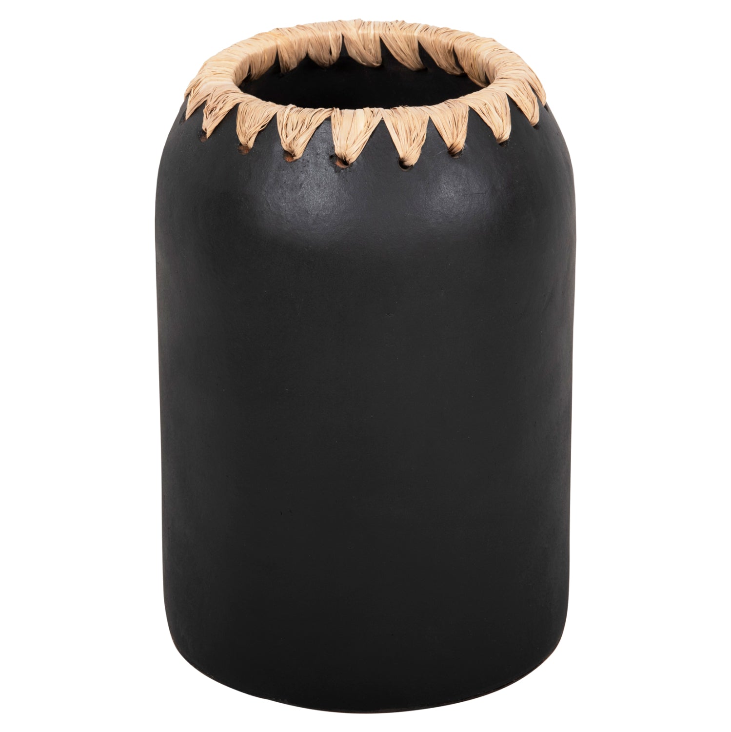 DECORATIVE VASE HM4376 TERRACOTTA IN WHITE WITH STRAW WEAVING ON THE RIM Φ21Χ32Hcm.