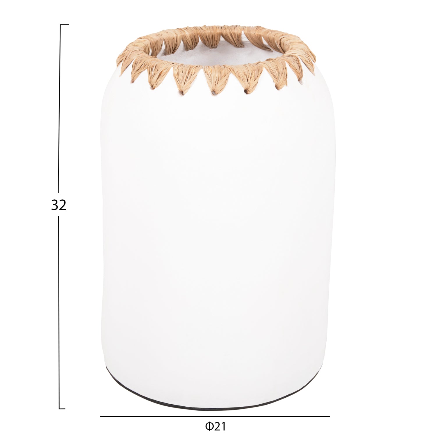 DECORATIVE VASE HM4377 TERRACOTTA IN WHITE WITH STRAW  WEAVING ON THE RIM Φ21Χ32Hcm.