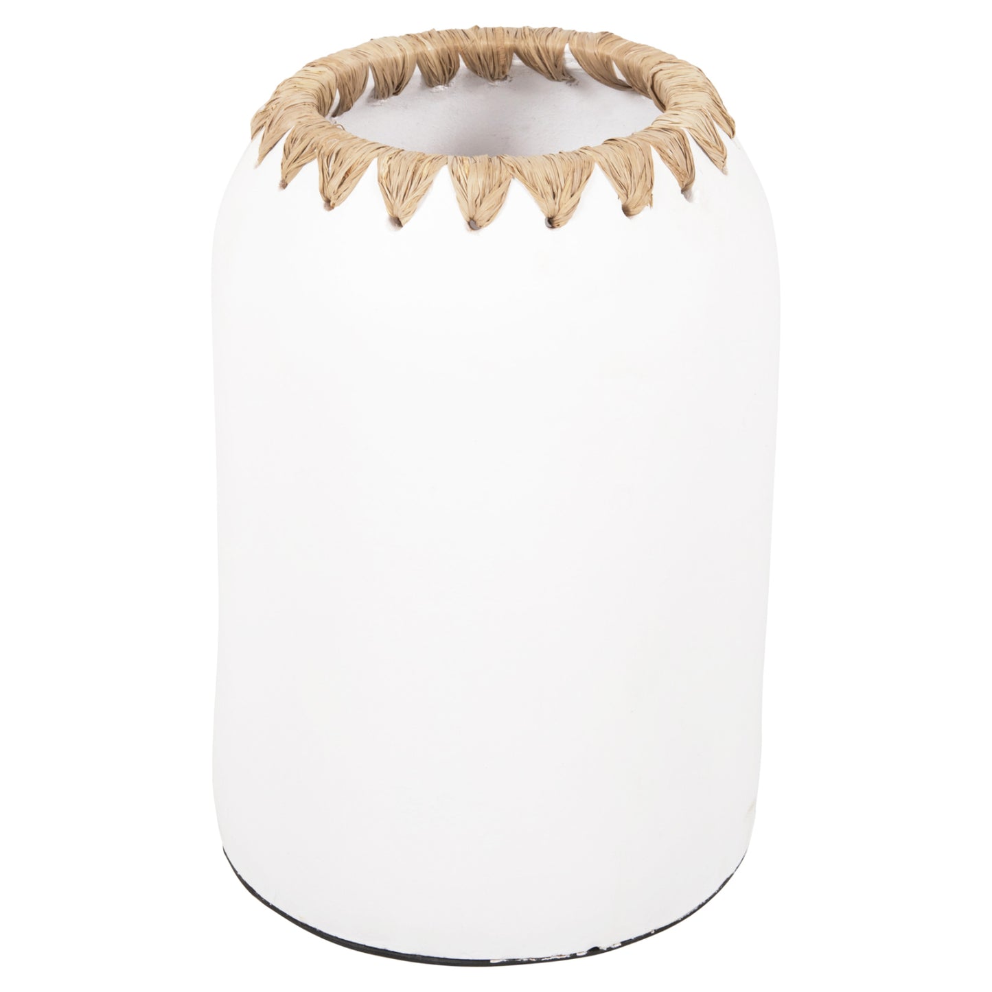 DECORATIVE VASE HM4377 TERRACOTTA IN WHITE WITH STRAW  WEAVING ON THE RIM Φ21Χ32Hcm.