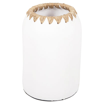 DECORATIVE VASE HM4377 TERRACOTTA IN WHITE WITH STRAW  WEAVING ON THE RIM Φ21Χ32Hcm.