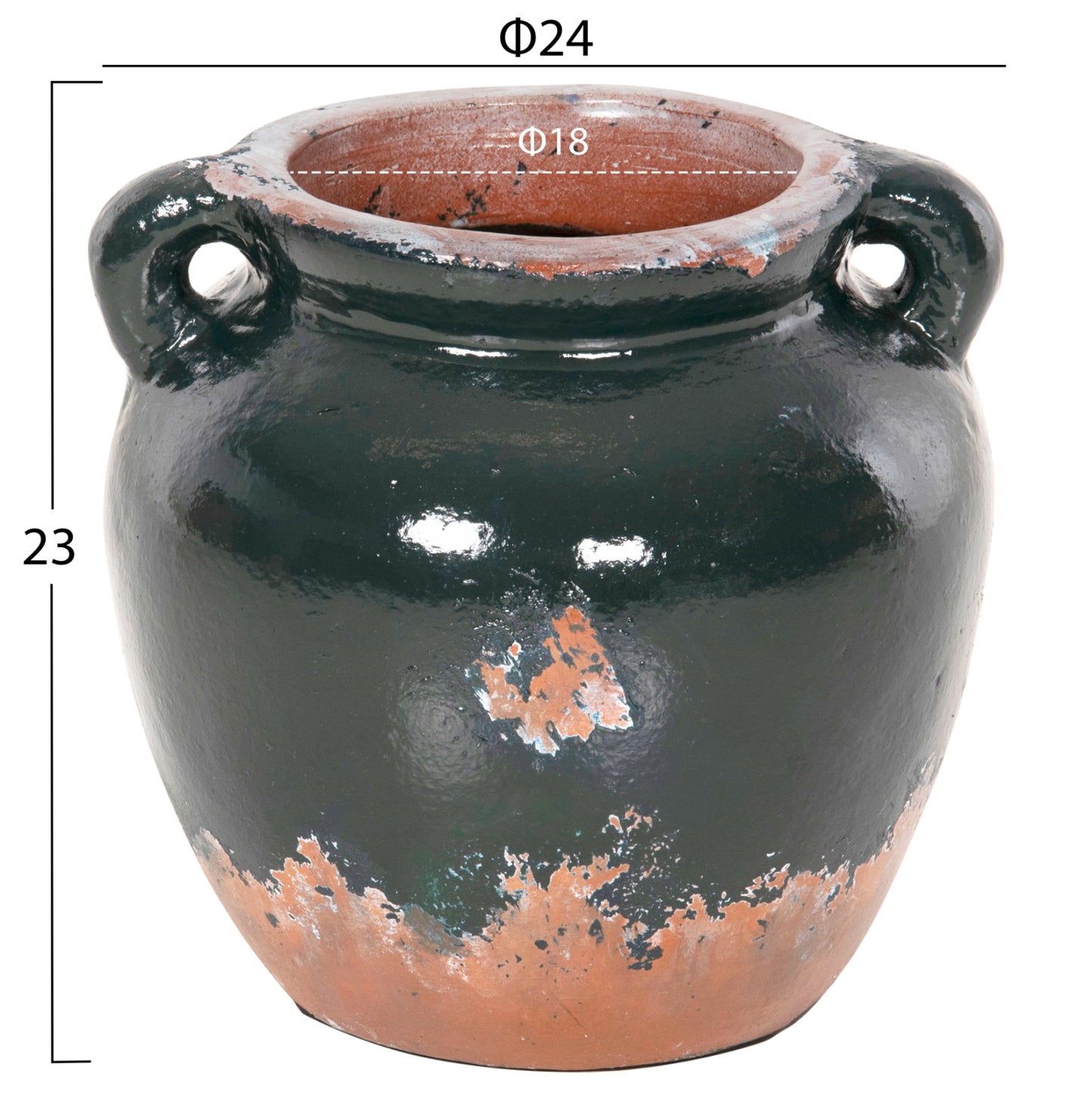 DECORATIVE VASE HM4380 TERRACOTTA IN ANTIQUE GREEN COLORING Φ26Χ26Hcm.
