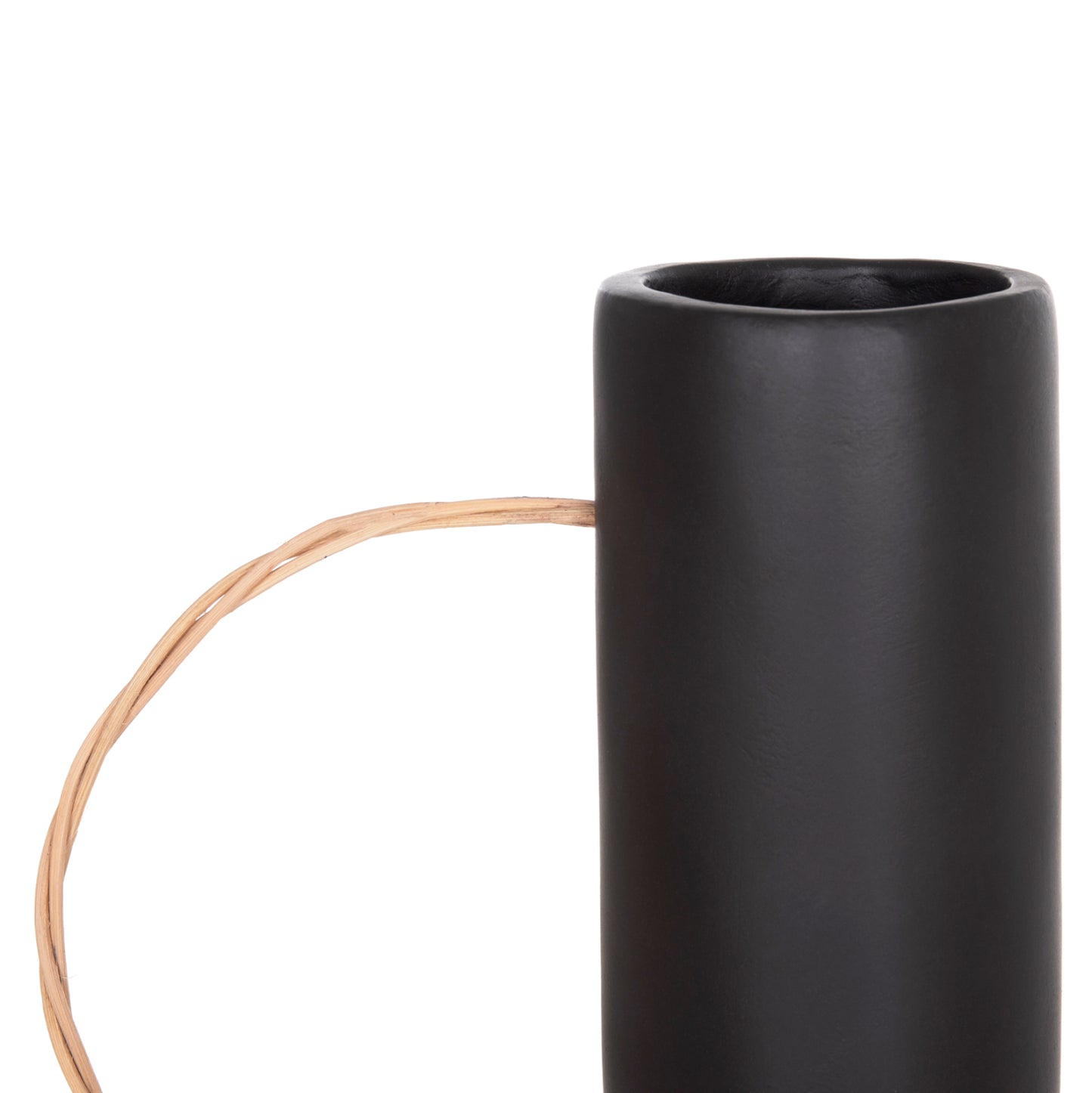DECORATIVE VASE MIBO HM4688.01L TERRACOTTA IN BLACK--HANDLE NATURAL RATTAN 23x14x35Hcm