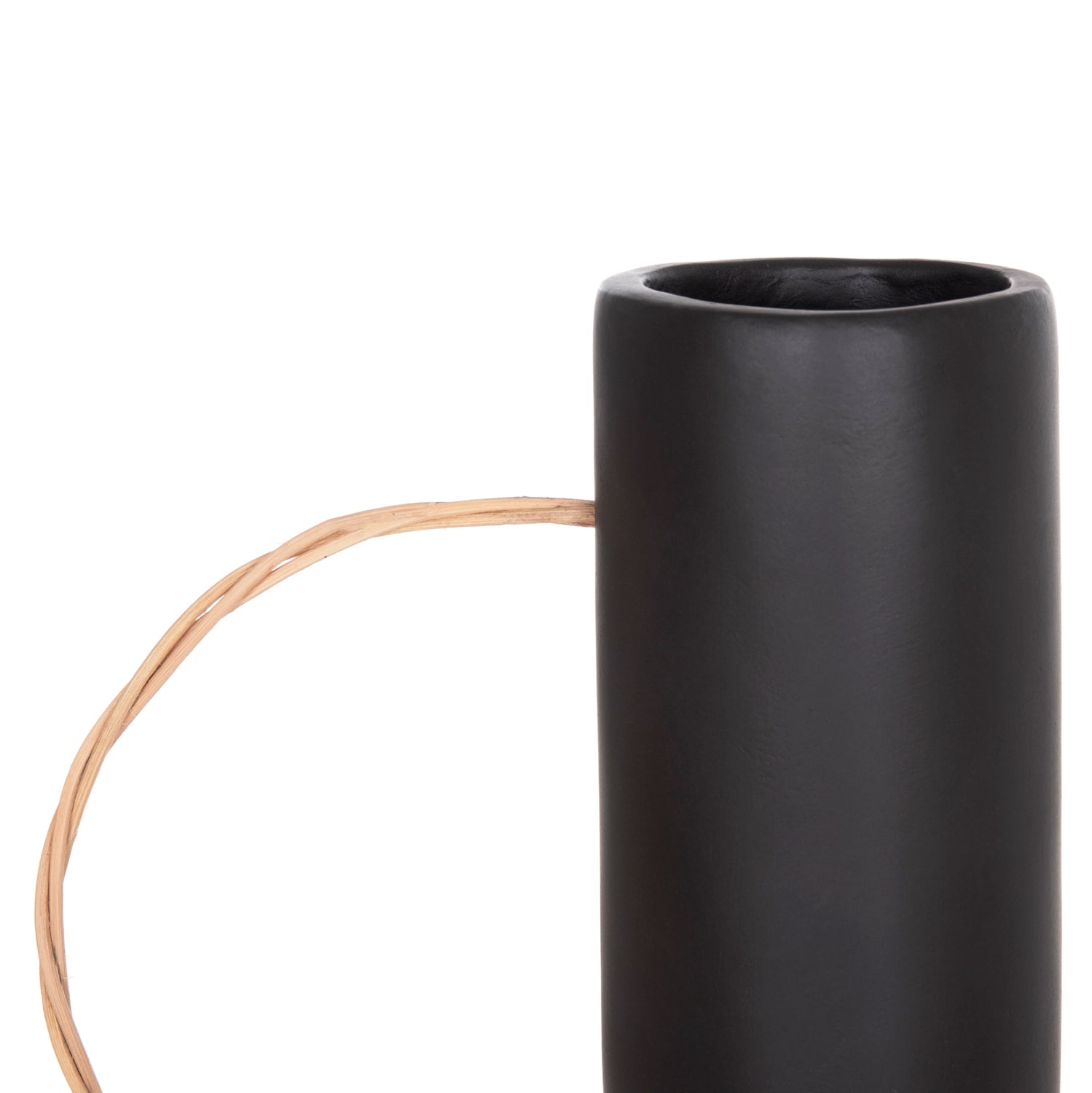 DECORATIVE VASE MIBO HM4688.01L TERRACOTTA IN BLACK--HANDLE NATURAL RATTAN 23x14x35Hcm