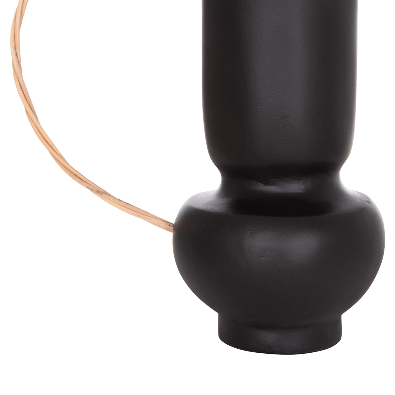 DECORATIVE VASE MIBO HM4688.01L TERRACOTTA IN BLACK--HANDLE NATURAL RATTAN 23x14x35Hcm
