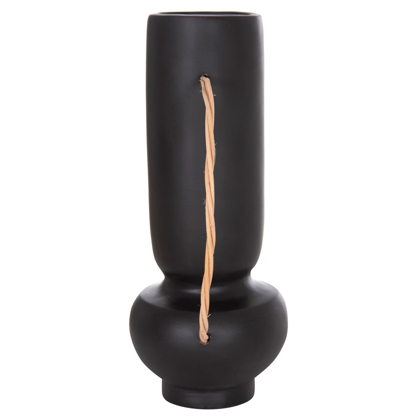 DECORATIVE VASE MIBO HM4688.01L TERRACOTTA IN BLACK--HANDLE NATURAL RATTAN 23x14x35Hcm
