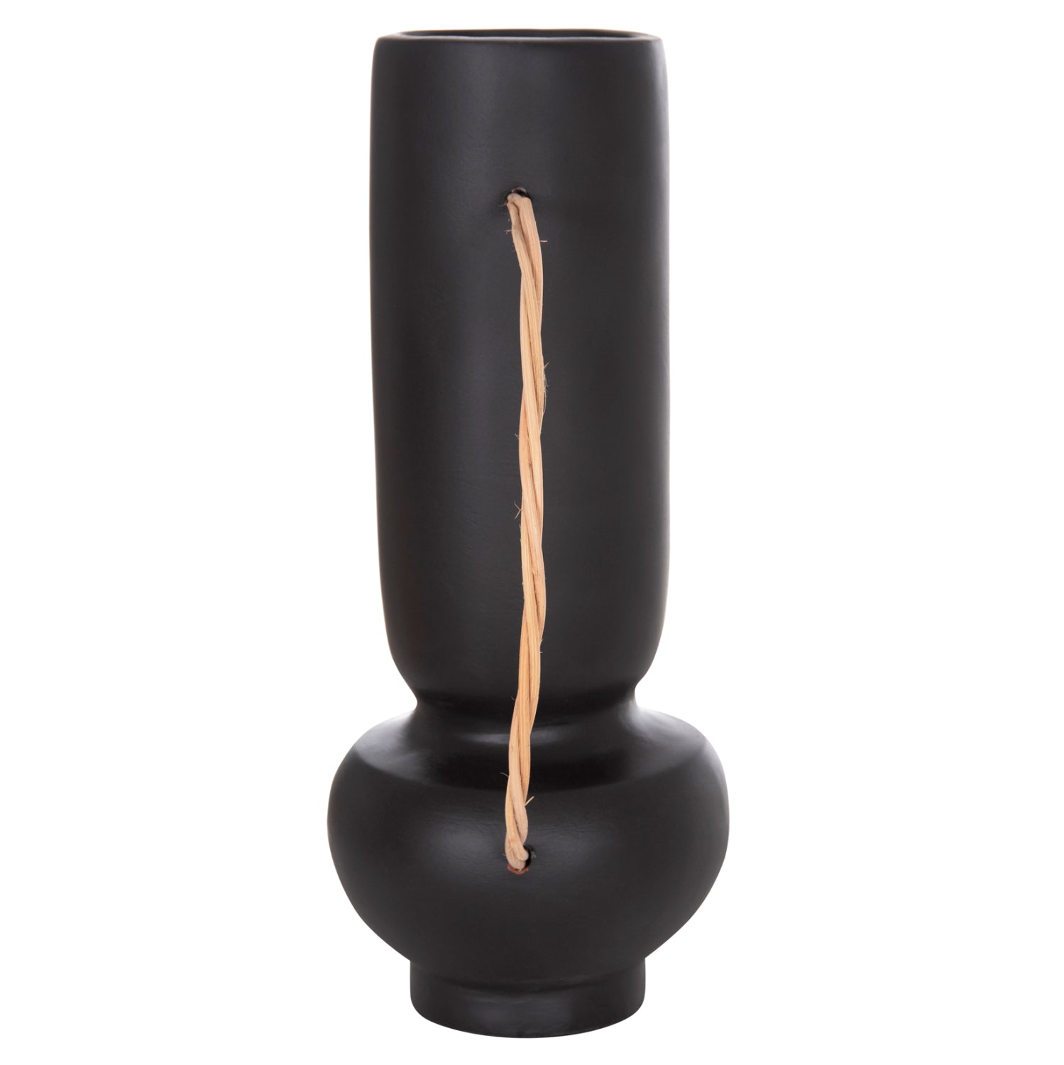 DECORATIVE VASE MIBO HM4688.01L TERRACOTTA IN BLACK--HANDLE NATURAL RATTAN 23x14x35Hcm
