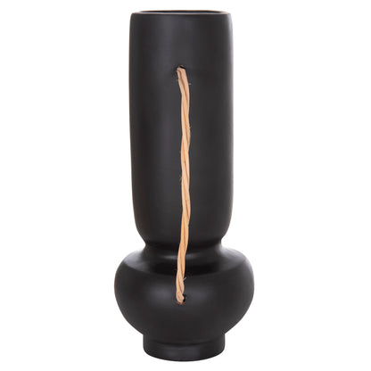 DECORATIVE VASE MIBO HM4688.01L TERRACOTTA IN BLACK--HANDLE NATURAL RATTAN 23x14x35Hcm