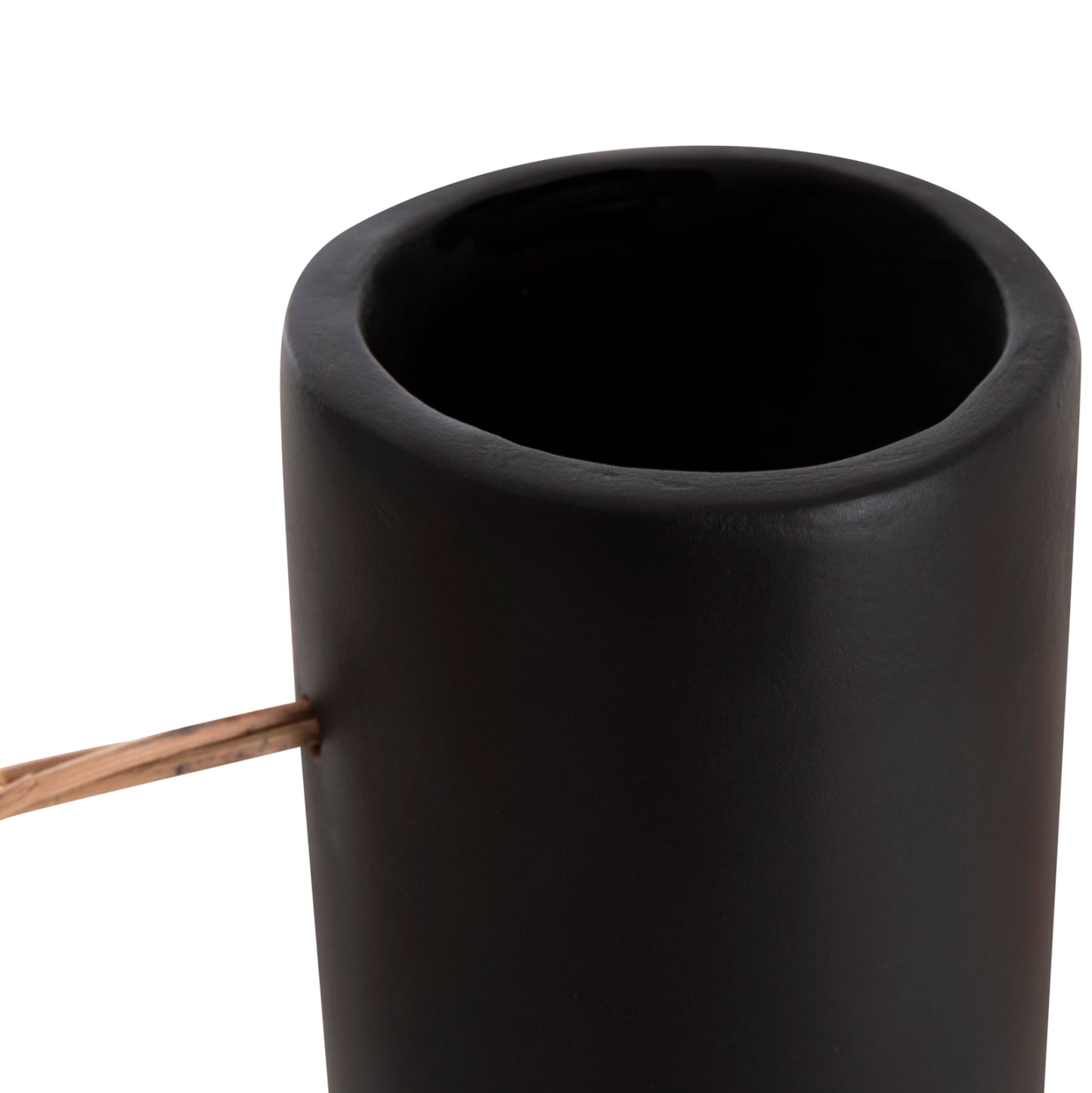 DECORATIVE VASE MIBO HM4688.01L TERRACOTTA IN BLACK--HANDLE NATURAL RATTAN 23x14x35Hcm