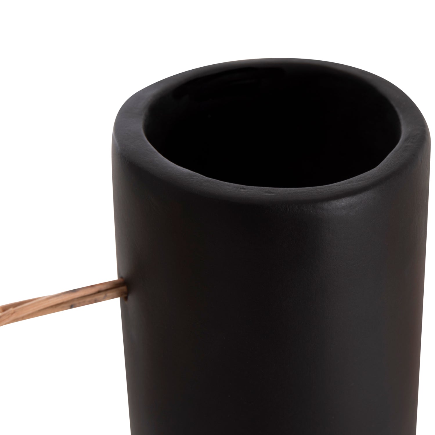 DECORATIVE VASE MIBO HM4688.01L TERRACOTTA IN BLACK--HANDLE NATURAL RATTAN 23x14x35Hcm