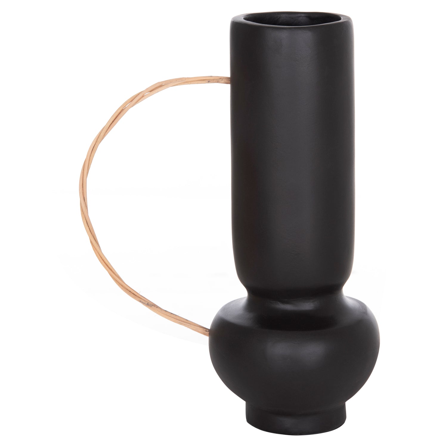 DECORATIVE VASE MIBO HM4688.01L TERRACOTTA IN BLACK--HANDLE NATURAL RATTAN 23x14x35Hcm
