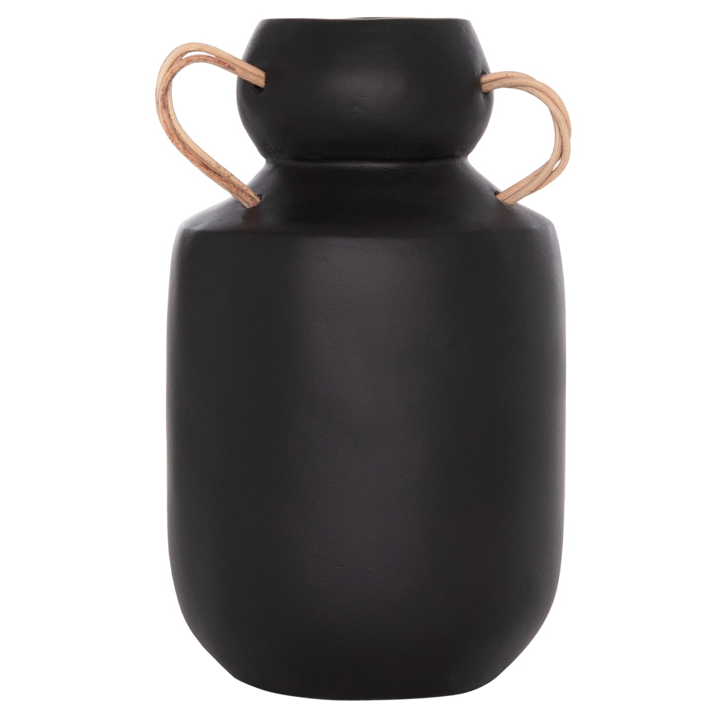 DECORATIVE VASE MIBO HM4688.01M TERRACOTTA IN BLACK--HANDLES NATURAL RATTAN Φ16.5x26Hcm.