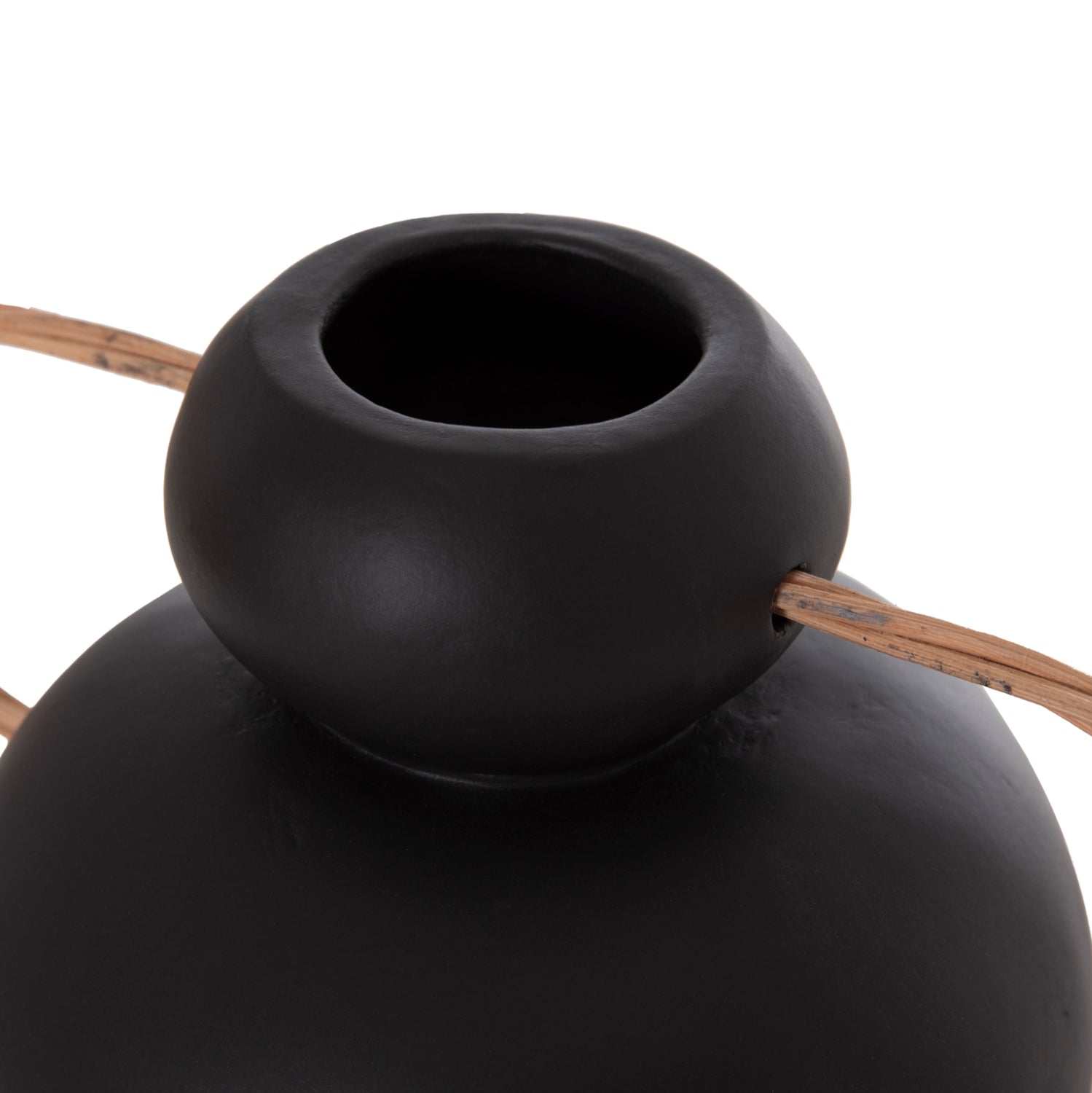 DECORATIVE VASE MIBO HM4688.01S TERRACOTTA IN BLACK--HANDLES NATURAL RATTAN 27x15x20Hcm