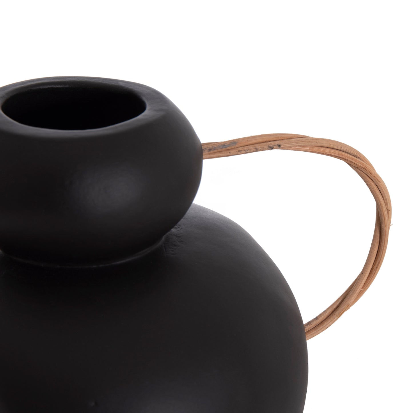 DECORATIVE VASE MIBO HM4688.01S TERRACOTTA IN BLACK--HANDLES NATURAL RATTAN 27x15x20Hcm