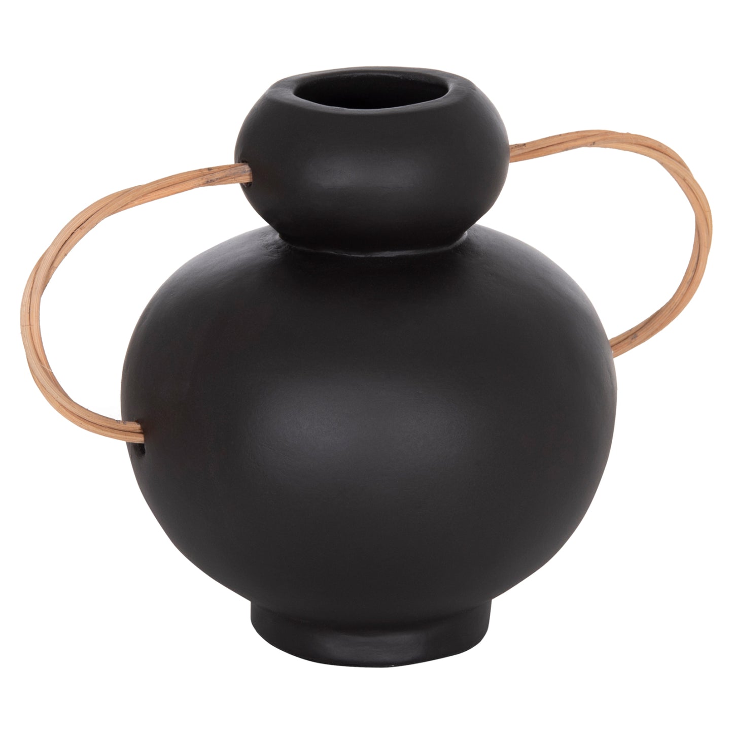 DECORATIVE VASE MIBO HM4688.01S TERRACOTTA IN BLACK--HANDLES NATURAL RATTAN 27x15x20Hcm
