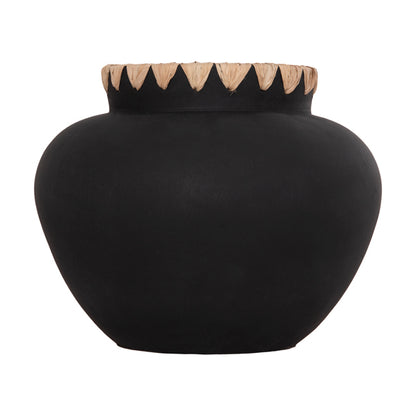 DECORATIVE VASE RENTON(M) HM4732 TERRACOTTA IN BLACK-STRAW WEAVING ON THE RIM Φ28x23Hcm.