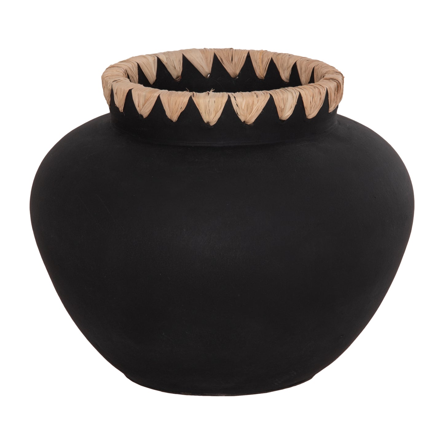 DECORATIVE VASE RENTON(M) HM4732 TERRACOTTA IN BLACK-STRAW WEAVING ON THE RIM Φ28x23Hcm.