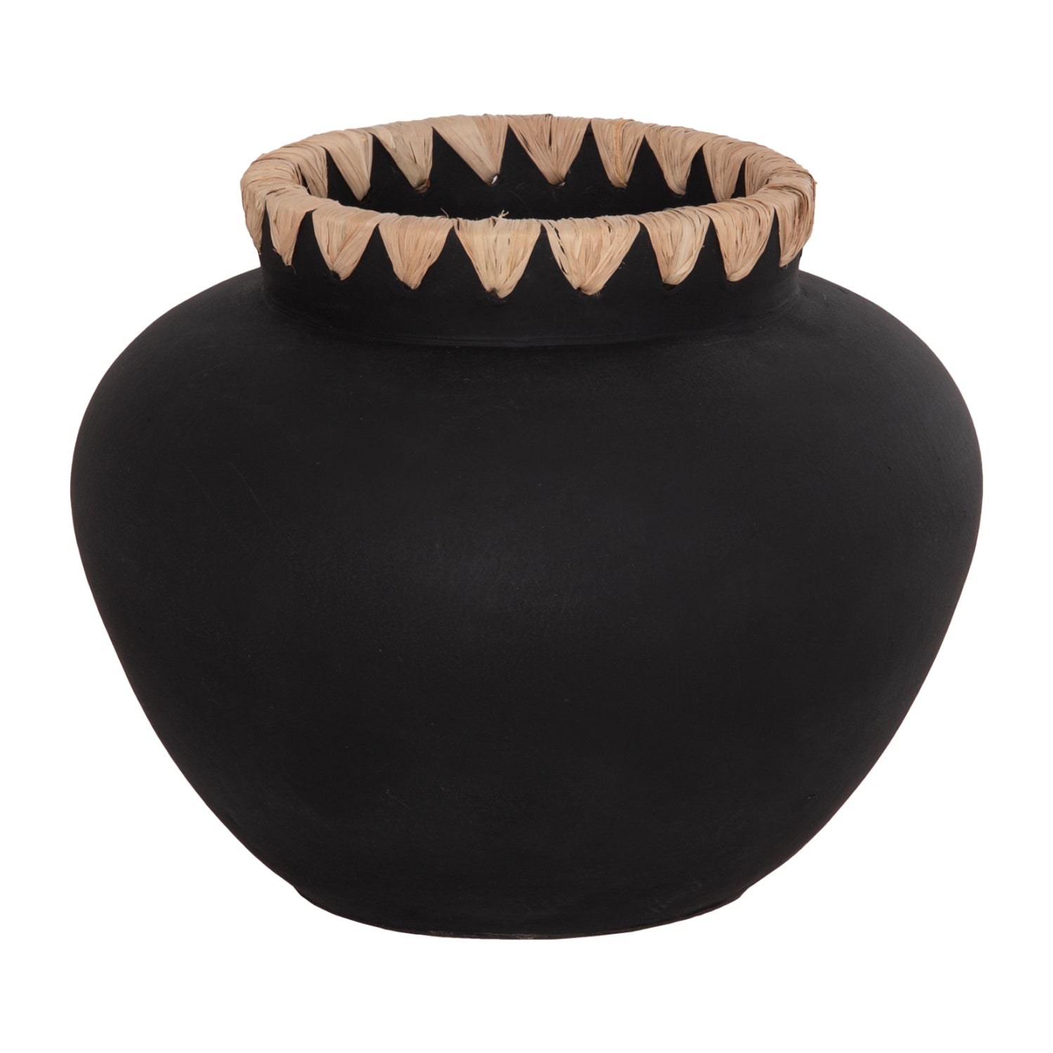 DECORATIVE VASE RENTON(M) HM4732 TERRACOTTA IN BLACK-STRAW WEAVING ON THE RIM Φ28x23Hcm.
