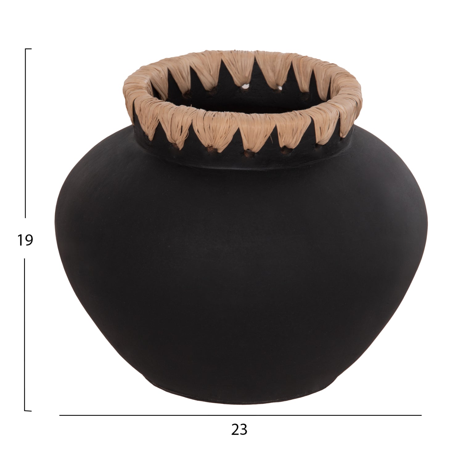 DECORATIVE VASE RENTON(S) HM4733 TERRACOTTA IN BLACK-STRAW WEAVING ON THE RIM Φ23x19Hcm.