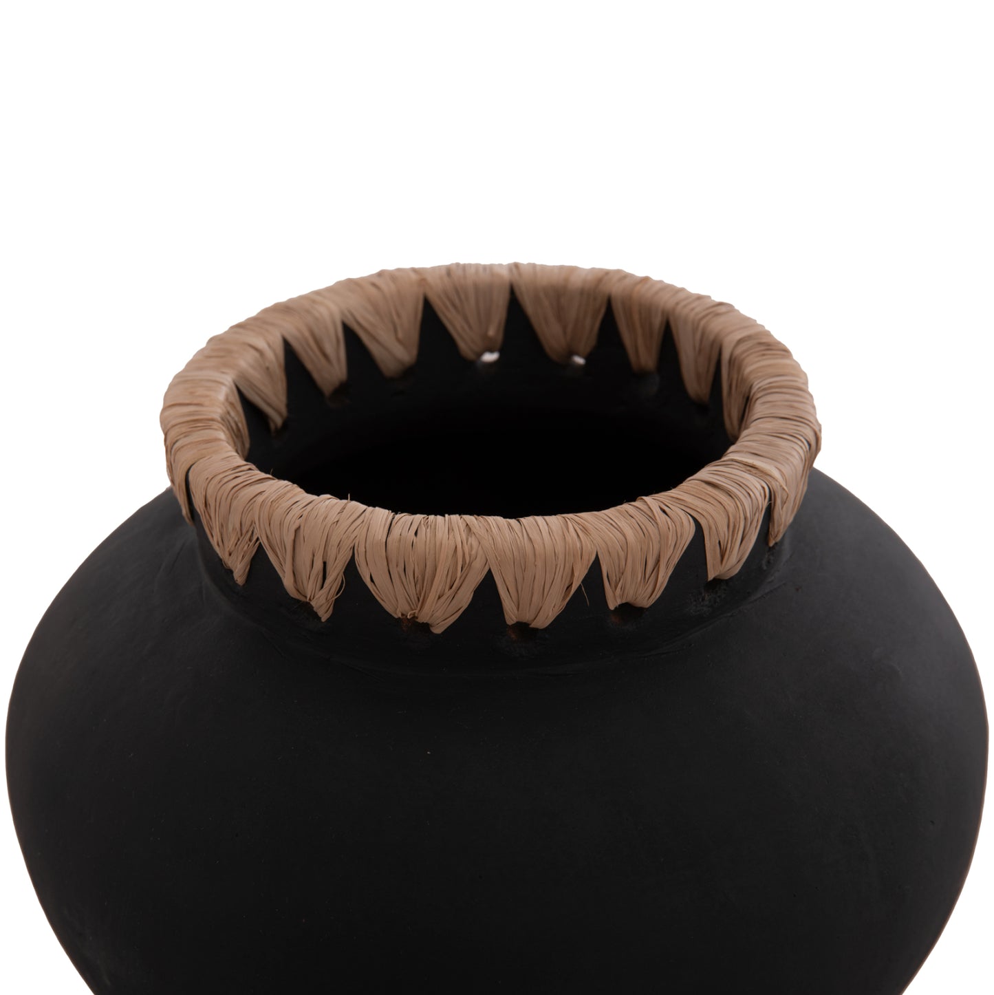 DECORATIVE VASE RENTON(S) HM4733 TERRACOTTA IN BLACK-STRAW WEAVING ON THE RIM Φ23x19Hcm.