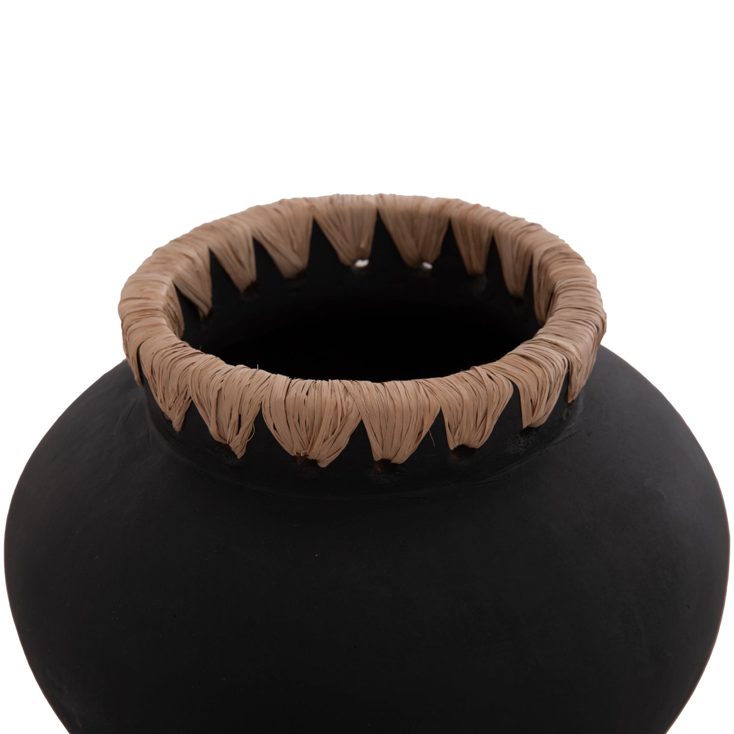 DECORATIVE VASE RENTON(S) HM4733 TERRACOTTA IN BLACK-STRAW WEAVING ON THE RIM Φ23x19Hcm.