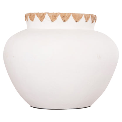 DECORATIVE VASE RENTON(M) HM4734 TERRACOTTA IN WHITE-STRAW WEAVING ON THE RIM Φ28x23Hcm.